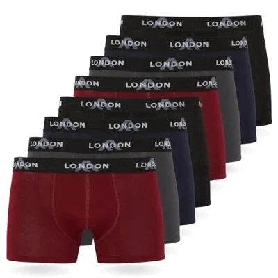 Abbildung von FM London 4/8er Pack Herren Boxershorts mit elastischem Bund Weiche Herren, Stretch Fit Herrenunterwäsche für den Alltag, Dunkel Sortiert (8er Pack), XL
