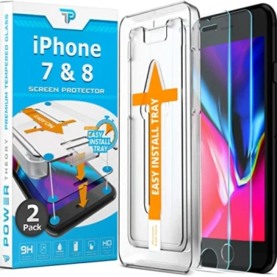 Abbildung von Power Theory Schutzglas für iPhone 8, 7 Schutzfolie, Glas Displayschutz mit Schablone, Displayschutzfolie, Folie Anbringhilfe [2 Stück]