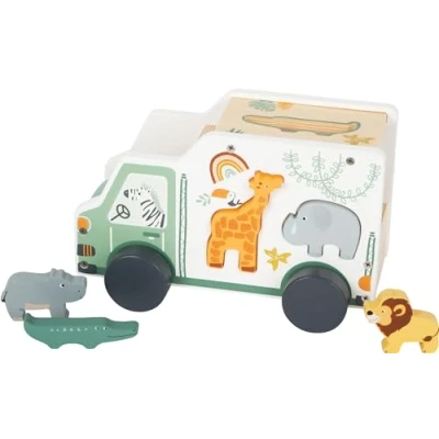 Abbildung von small foot Steckspiel Spielauto &quot;Safari&quot; Motorikspielzeug aus Holz mit 5 Steckfiguren, ab 1 Jahr, 11700