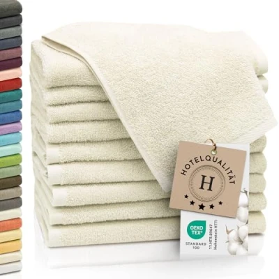 Abbildung von ZOLLNER 10er Set Gästehandtücher weiche und saugstarke Handtücher waschbar bis 95C Baumwolle 30x50 cm in beige