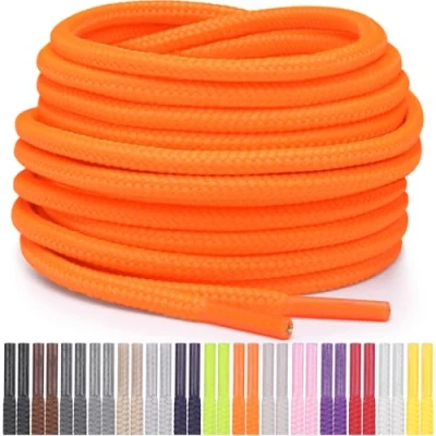 Abbildung von Miscly Schnürsenkel Rund Reißfest für Sportschuhe, Sneaker und Stiefel, Ø 4 mm (69 cm, Neonorange)