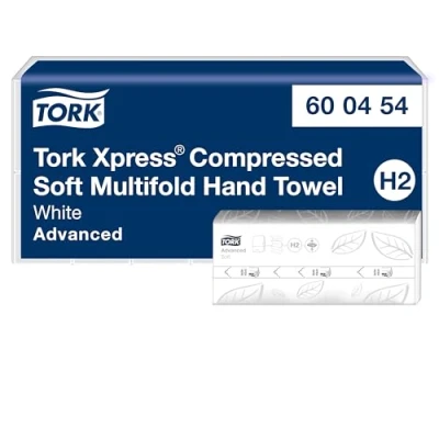 Abbildung von Tork Xpress komprimierte weiche Multifold Papierhandtücher Weiß H2, Advanced, 2‑lagig, M‑Falz, saugfähig, 6 x 200 Tücher, 600454