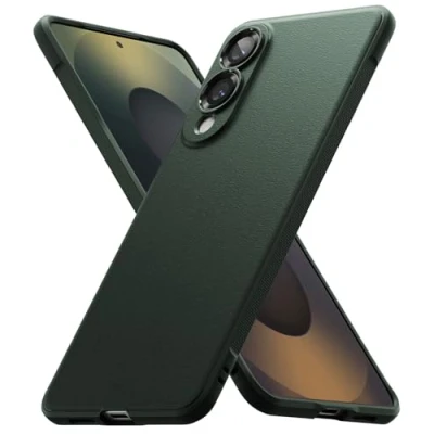 Abbildung von Ringke Onyx [Fester Griff] Kompatibel mit Samsung Galaxy S25 Edge Hülle, rutschfest Elegantes Design Passgenaue TPU Stoßfest Kratzfest Einzigartige Textur HandyHülle Dark Green