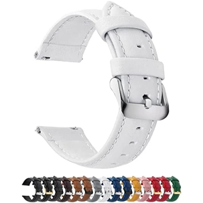 Abbildung von Fullmosa 12 Farben Uhrenarmband, Axus Serie Lederarmband Ersatz Watch Armband mit Edelstahl Metall Schließe für Herren Damen 22mm Weiß