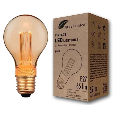 Abbildung von greenandco dimmbare Vintage Design LED Birne zur Stimmungsbeleuchtung E27 A60 gold 2,3W 65lm 1800K extra warmweiß 320 230V flimmerfrei Edison Glühbirne