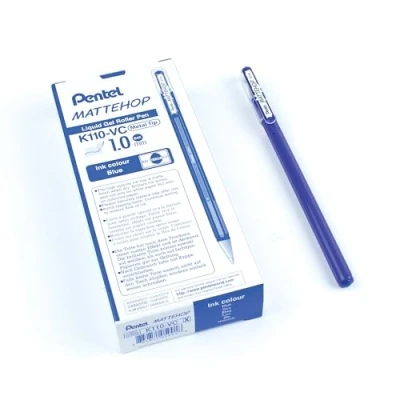 Abbildung von Pentel K110 VCX Mattehop Gel Tintenroller mit hochdeckender Tinte in mattem Finish, Modell Kappe, 1VE=12 Stück, blau