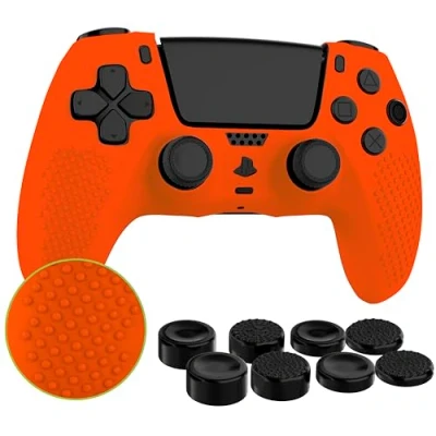 Abbildung von MyGadget Silikon Hülle kompatibel mit PS5 Controller 8 Thumbsticks [ 2X Paar Hoch Tief] Playstation 5 Dualsense Wireless Skin in Neon Orange