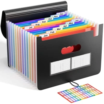 Abbildung von Dokumentenmappe A4, Fächermappe Sortiermappe Bunte Datei Ordner Regenbogen Aktenordner Akkordeon Design A4 Größe Grosse Kapazität Wasserdicht Materia 12 Fächer mit Deckel de ABC life