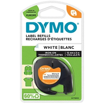 Abbildung von DYMO Original LetraTag Bügeletiketten schwarz auf weiß 12 mm x 2 m Stoffetikettenband für Beschriftungsgerät