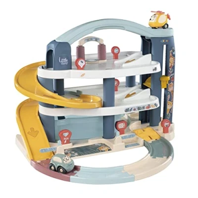 Abbildung von Smoby Toys Little Parkhaus für Kinder ab 18 Monaten große Parkgarage inkl. 1 Auto, Hubschrauber, Aufzug und Zubehör