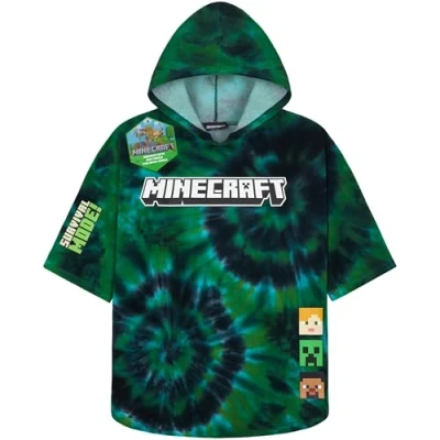 Abbildung von Minecraft Badetuch Kinder Kapuzenhandtuch Teenager Saugfähiger Creeper Badeponcho Mädchen Jungen für Strand Pool Schwimmen Gamer Geschenk (Multi Tie Dye, 10 13 Jahre)