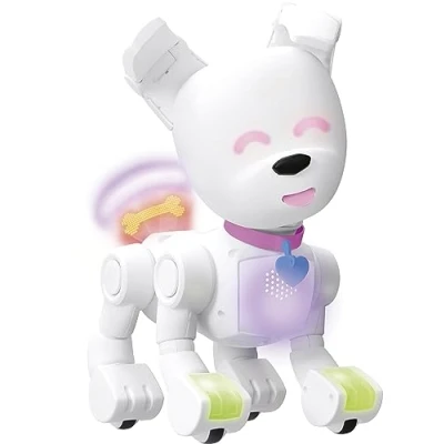 Abbildung von Lansay Dog E interaktiver Hunderoboter für Kinder ab 6 Jahren personalisierbar über App akustische und visuelle Reaktionen wie EIN echter Hund Lernspielzeug lustiges Spielzeug