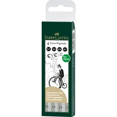 Abbildung von FABER CASTELL 166004 4er Set Tintenschreiber ECCO PIGMENT, wasserfest, Inhalt: 0,1 mm, 3 5 7 schwarz