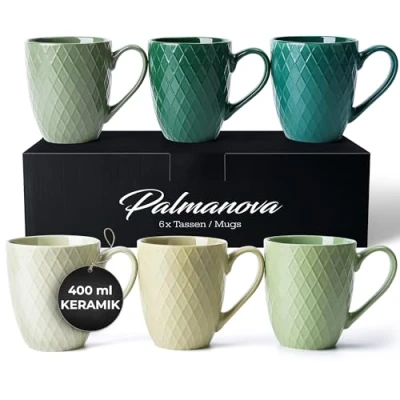 Abbildung von MIAMIO 6 x 400 ml Kaffeetassen Set/Becher Moderne Keramik Tasse Matt Kaffeetasse groß Palmanova Kollektion (Jungle)