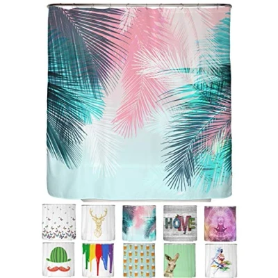Abbildung von arteneur® Palmenblätter Anti Schimmel Duschvorhang 180x200 Recycelt mit Öko Tex Standard 100 Beschwerter Saum, Blickdicht, Wasserdicht, Waschbar, 12 Ringe &amp; E Book Reinigungs Tipps