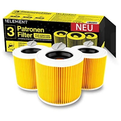 Abbildung von 3 Filter für Kärcher Staubsauger [WD3, WD2, WD1, MV3, MV2, A, K, KNT, NT, SE, VC] ersetzt 6.414 552.0 Rundfilter + Verschluss Schrauben Allergiker gegen Feinstaub &amp; Gerüche