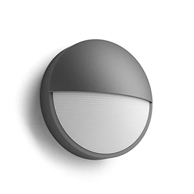 Abbildung von Philips Capricorn LED Outdoor Wandleuchte (6 W), wetterfeste Außenleuchte in rundem Design, energiesparende Beleuchtung mit warmweißem Licht, anthrazit, Grau
