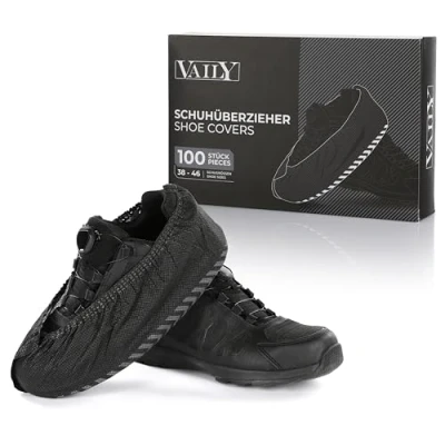 Abbildung von Vaily Schuhüberzieher Schwarz 100 Stück (50 Paar) Strapazierfähige und Rutschfeste Überschuhe