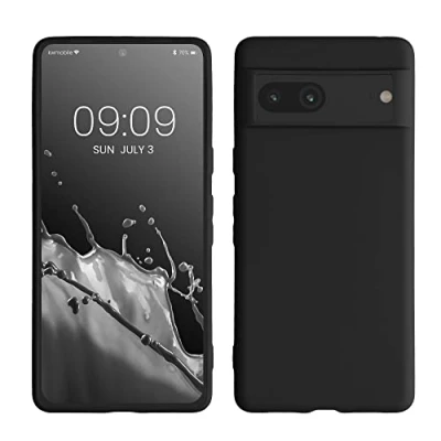 Abbildung von kwmobile Hülle kompatibel mit Google Pixel 7 weiches TPU Silikon Case Cover geeignet für kabelloses Laden Schwarz matt