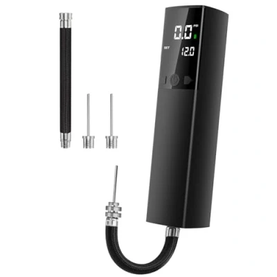 Abbildung von Kizplays Elektrische Ballpumpe, Intelligente Luftpumpe, Tragbar, Schnelles Aufpumpen des Balls mit Präzisem Manometer und Digitalem LCD Display für Fußball, Basketball, Volleyball(2 Nadeln 1 Düse)