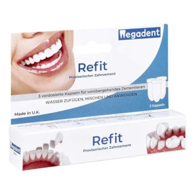 Abbildung von Dr Denti Refit Zementkapseln zur temporären Verwendung 1 Packung mit 3 Kapseln, stück, Pack of