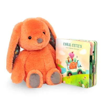 Abbildung von B. toys Kuscheltier Hase mit Bilderbuch Superweich langen Ohren Plüschtier orange, Baby und Kinder Spielzeug für Mädchen Jungen ab 0 Monate