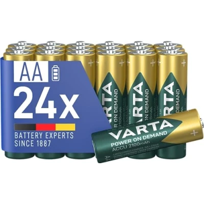 Abbildung von VARTA Batterien AA, wiederaufladbar, 24 Stück, Akku, Power on Demand, 2100 mAh Ni MH, vorgeladen, sofort einsatzbereit [Exklusiv bei Amazon]