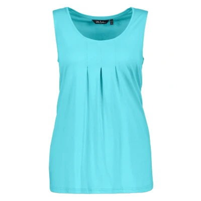 Abbildung von Ulla Popken Damen Top, Zierfalten, A Linie, Rundhals, ärmellos, Modal T Shirt, Tiefes Aqua, 54 56