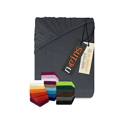 Abbildung von npluseins klassisches Jersey Spannbetttuch erhältlich in 34 modernen Farben und 6 verschiedenen Größen 100% Baumwolle, 200 x 220 cm, anthrazit