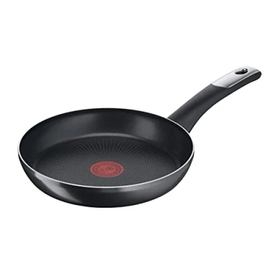 Abbildung von Tefal C38804 Bratpfanne aus hartem Titan Essential, 24 cm, Antihaftbeschichtung mit Titanpartikeln, Temperaturanzeige, spülmaschinenfest, Schwarz