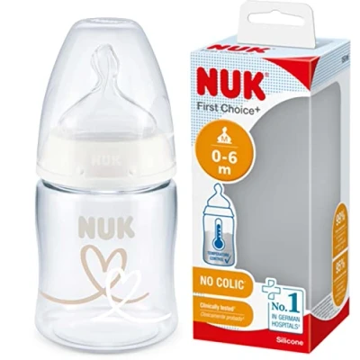 Abbildung von NUK First Choice+ Babyflasche 0 6 Monate Temperaturkontrolle Silikonsauger Anti Kolik Ventil BPA frei 150 ml