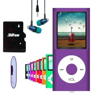 Abbildung von Hotechs MP3 Player/MP4 Player, Player mit 32 GB Speicherkarte, schlankes Design, digitales LCD Display, 4,6 cm (1,8 Zoll) FM Radio
