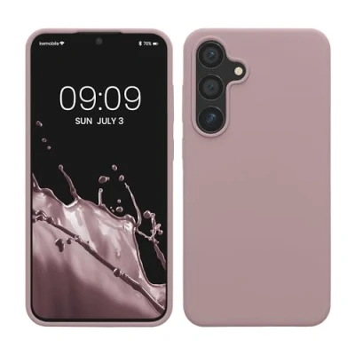 Abbildung von kwmobile Hülle kompatibel mit Samsung Galaxy S24 Plus Silikon Handy Case Handyhülle für weiche Oberfläche kabelloses Laden Nude Lilac
