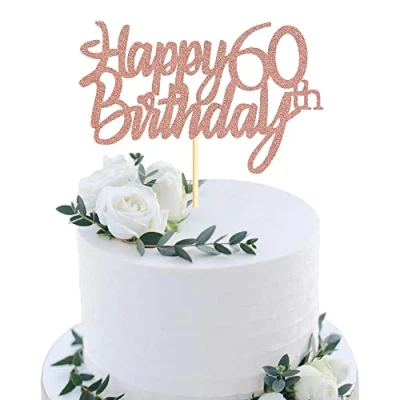 Abbildung von Sumerk 60 Tortenaufsätze zum 60. Geburtstag, für Geburtstagsfeiern, Dekorationszubehör, Roségold, 1 Packung
