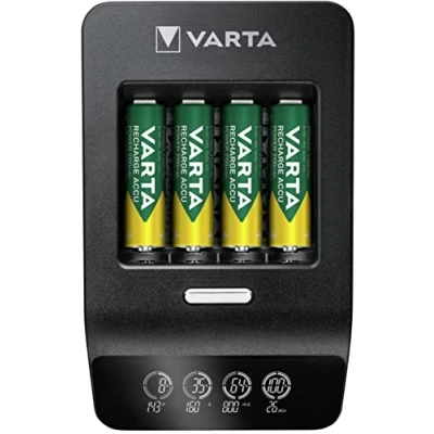Abbildung von VARTA Akku Ladegerät, inkl. 4x AA 2100mAh, Batterieladegerät für wiederaufladbare AA/AAA, LCD Ultra Fast Charger+, Einzelschachtladung, 3 Modi: Schnellladen, Laden, Auffrischen, 12V Adapter