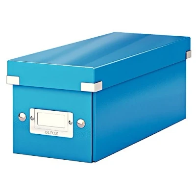 Abbildung von Leitz Click &amp; Store schmale Aufbewahrungsbox, CD Aufbewahrung, Ideal als Geschenkbox mit Deckel, Stapelbox Druckknöpfen aus hochwertiger Hartpappe laminierter Oberfläche, Blau, 60410036