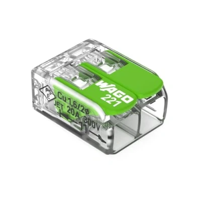Abbildung von WAGO Green Range Klemme 2 Leiter I bis 4mm² Verbindungsklemme mit Hebeln für alle Leiterarten steckbar 221 422 16 Stück