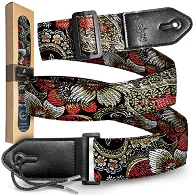 Abbildung von Belfort® Gitarrengurt Gurt für E Gitarre, Akustikgitarre, Westerngitarre, Bass &amp; Ukulele Gitarrenband Erwachsene Kinder Gitarre mit Mikrofaser Leder + BOOK