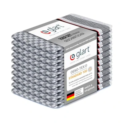 Abbildung von Glart 48GS 10er Set Premium Grubentücher, Geschirrtücher Küchentücher Geschirrhandtücher Küchenhandtücher, 100% Baumwolle OEKO TEX, 45x90 cm, schwarz, vorgewaschen