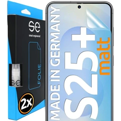 Abbildung von 2x se® 3D SCHUTZFOLIE Entspiegelt für Samsung Galaxy S25 Plus, Anti Glare, 100% Fingerabdruck &amp; FaceID kompatibel, einfache blasenfreie Installation, Matt, Stoß Kratzfest TPU Material, aus Deutschland