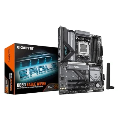 Abbildung von GIGABYTE B850 Eagle WIFI6E Motherboard AMD Ryzen 9000 Serie CPUs, 8+2+2 Phasen digitales VRM, bis zu 8200MHz DDR5 (OC), 1xPCIe 5.0 + 2xPCIe 4.0 M.2, GbE LAN, WiFi 6E, USB 3.2 Gen 2