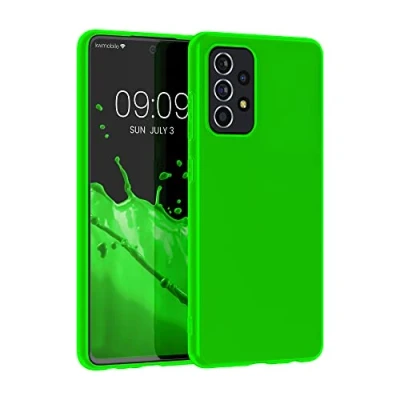 Abbildung von kwmobile Hülle kompatibel mit Samsung Galaxy A52 / 5G A52s weiches TPU Silikon Case Cover geeignet für kabelloses Laden Neon Grün
