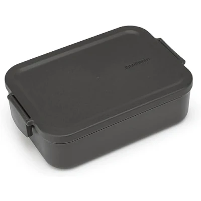 Abbildung von Brabantia Make &amp; Take Brotdose Medium Platz für Sandwiches Deckel mit Klickverschluss Gefriergeeignet Spülmaschinen Mikrowellenfest Dark Grey 20 x 13,5 5,5 cm