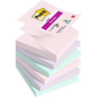 Abbildung von Post it Super Sticky Z Notes Soulful Collection, Packung mit 6 Blöcken, 90 Blatt pro Block, 76 mm x mm, Pink, Lila, Grün Extra stark klebende Notizzettel für Notizen, To Do Listen &amp; Erinnerungen