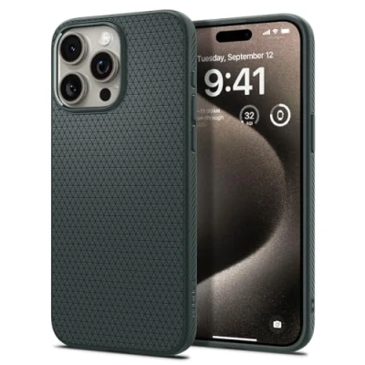 Abbildung von Spigen Hülle für iPhone 15 Pro Max Liquid Air Case Handyhülle Schutzhülle Cover Dünn Slim Abyss Green
