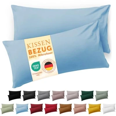 Abbildung von Blumtal Kissenbezug 40x60 cm 2er Set Kissenbezüge, Blau, Kopfkissenbezug aus weichem Mikrofaser waschbare Kissenhülle, Oeko TEX Zertifiziert für Kissen