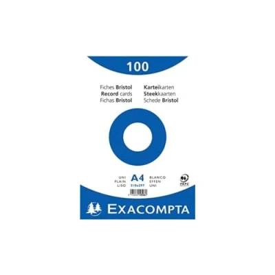 Abbildung von Exacompta 10506E 100er Pack Karteikarten blanko DIN A4 in Folie eingeschweißt 21 x 29,7 cm ideal für die Schule und Universität zum Lernen weiß