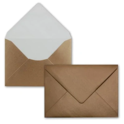 Abbildung von 25x Briefumschläge B6 17,6 x 12,5 cm Bronze Nassklebung mit spitzer Klappe 90 g/m² Für Hochzeit, Gruß Karten, Einladungen