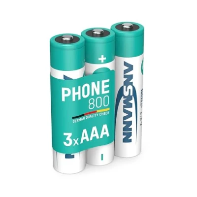 Abbildung von ANSMANN Telefon Akku AAA 800 mAh NiMH 1,2 V (3 Stück) DECT Phone Micro Batterien wiederaufladbar, maxE geringe Selbstentladung, ideal für Schnurlostelefon, Babyphone, Walkie Talkie