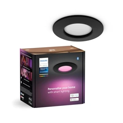 Abbildung von Philips Hue Smart Slim Einbauleuchte, 90mm, Weiß &amp; Farbiges Licht, Bluetooth kompatibel, Sprachsteuerung mit Alexa, Apple Home Google Assistant, schwarz